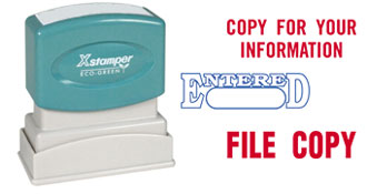 We carry a large variety of pre inked message stamps stocked and ready to ship out. Such as Faxed, Entered, Faxed, Rush, Draft etc.. Great for Office or Home use. Low Prices